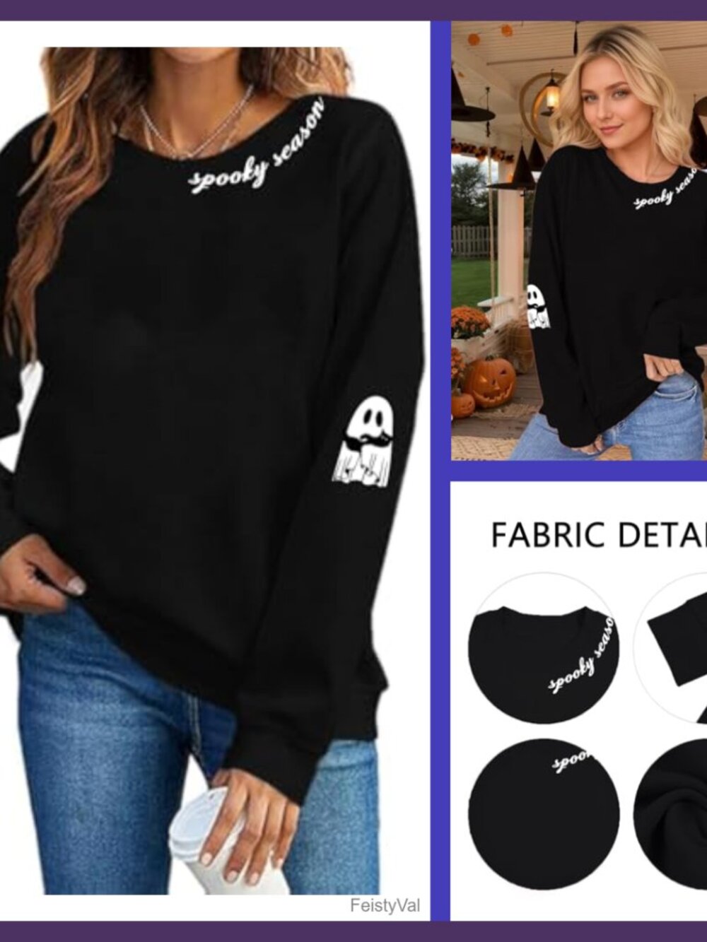 Women's Halloween Ghost Sweatshirt Crewneck Long Sleeve Pullover
